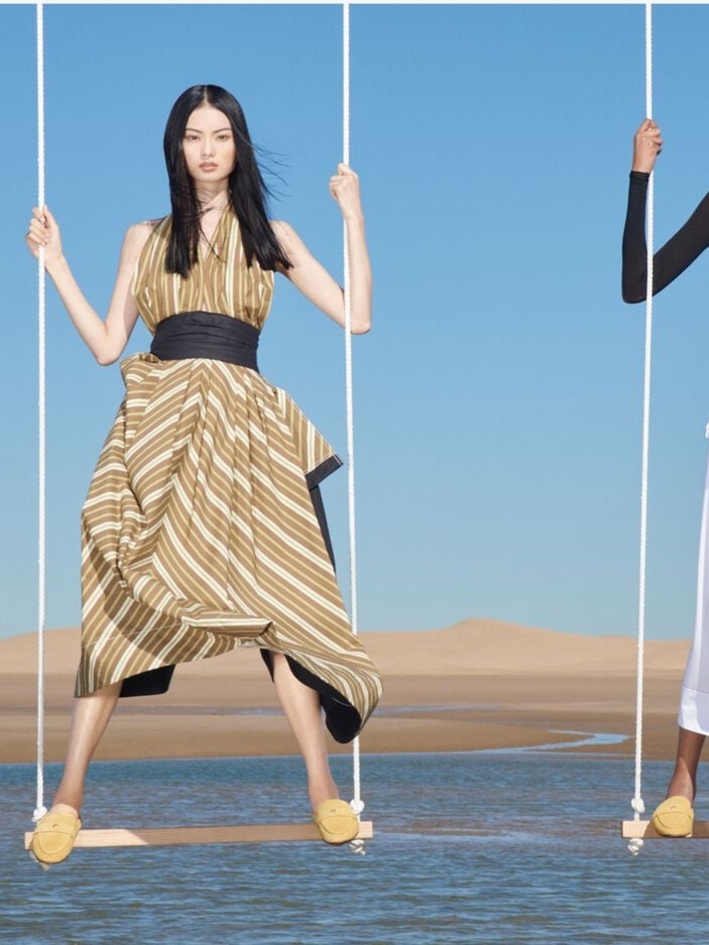 Tory Burch Olive and Black Halter Striped Dress